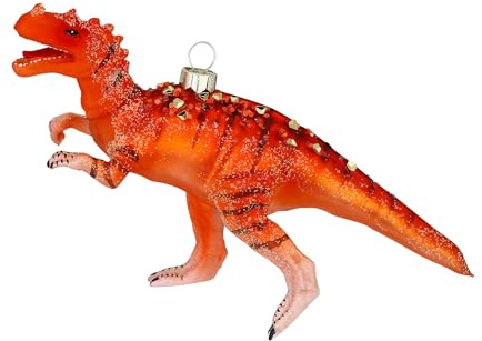 Julgransdekoration glas 15 cm – dinosauriefigur att hänga upp – handmålad – julgransdekoration – urtida djur dino orange
