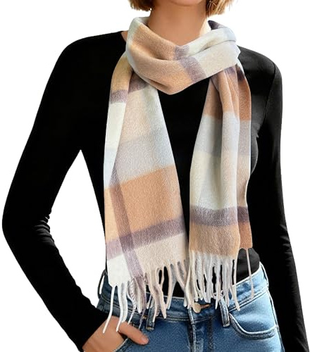 Turmaster Klassischer Schottenstoff Schal 100% Wolle - Winter Superweich, Ultra Warm Wollschal für Damen and Männer,mit Geschenkbox,Kamel