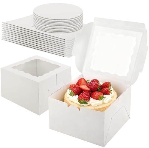 Otauoaea 10 Stück Tortenbox Weiß,20,5X20,5X12,8cm Tortenkarton Tortenschachtel,Kuchen Transportbox mit Sichtfenster und Kuchenplatte,Kuchenbox Tortentransportbox Cake Box für Gebäck,Donut,Dessert