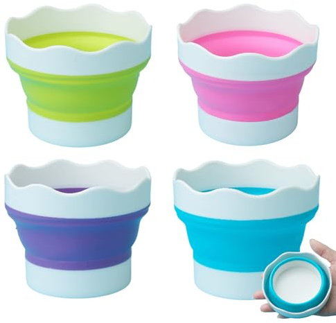 4 Pcs Collapsible Paint Brush Washer, Water Cups for School Brushes, Silicone Portable Painting Water Cup for Watercolor Oil Painting for Indoor and Outdoor