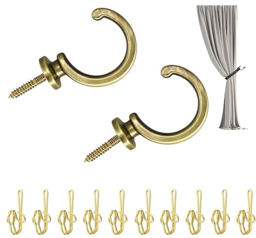 2 PCS Curtain Tie Backs Hooks, C-shape Tie Back Hooks for Curtains, Vintage Bronze Curtain Cup Hooks for Living Room Kitchen Bathroom, Porch (Aperture 22mm)