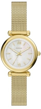 Fossil Carlie Watch for Women, Gold Tone Quartz Three Hand Movement with Stainless Steel Strap