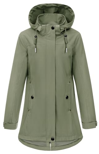 heekpek Cappotto Mezza Stagione Donna Lungo Elegante Cappotti Primaverile Leggero Giacca Parka Antivento Casual Softshell Giacca con Cappuccio e Coulisse per Primavera Autunno