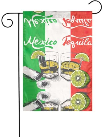 Bandiera del Messico e Tequila Stampa Doppio Lato Bandiere Giardino, 12 × 18in Anniversario Matrimonio Vacanze Yard Outdoor Decorazione Esterna