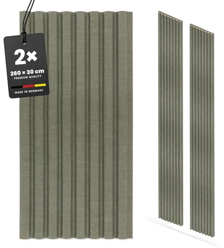KGM Akustikpaneele Curve Salbei MDF - 30 x 1,7 x 260 cm, 2er Set | 3D-Wandverkleidung mit Filz, geschwungenes Design, schallabsorbierend, 1,56 m² Deckung, dekorativ, PEFC-zertifiziert