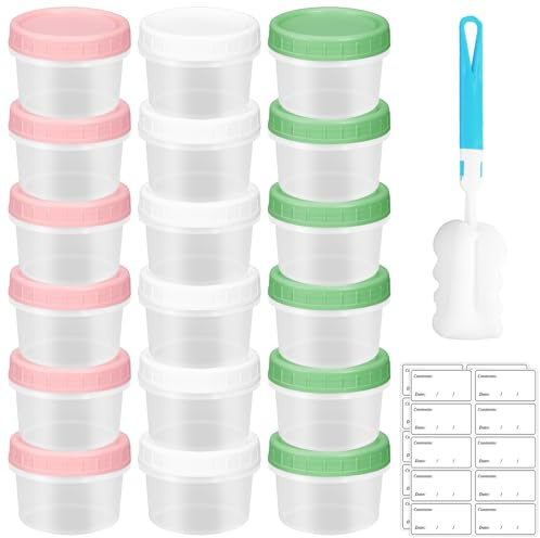 SPOKKI 18 recipientes herméticos con tapa, latas pequeñas con tapa de plástico, sin BPA, latas de almacenamiento para cereales, aptos para microondas, enfriamiento con cepillos de limpieza, etiquetas