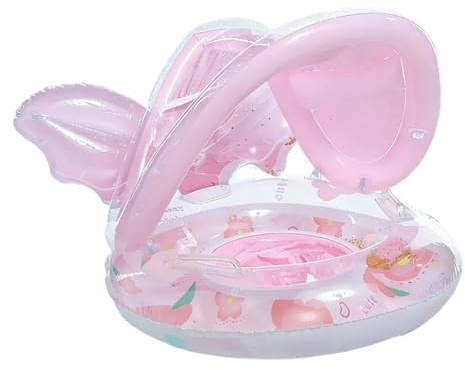 Dispositivo di galleggiamento per bambini con baldacchino – anello da piscina rosa a forma di sirenetta per bambini piccoli, seggiolino protettivo solare gonfiabile e rimovibile per bambini da 1 a 4