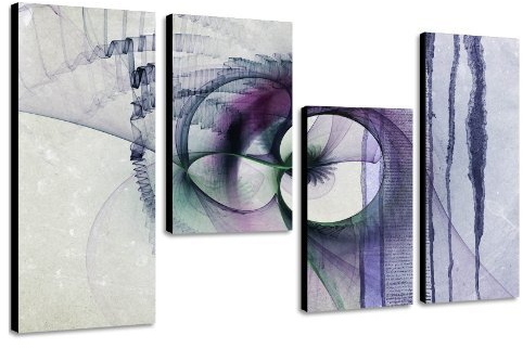 Dezente Wandgestaltung - 130x70cm 4 teiliges Keilrahmenbild (30x70+30x50+30x50+30x70cm) abstraktes Wandbild mehrteilig Kunstdruck im Gemälde-Stil - optisch wie handgemalt Vintage