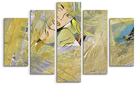 Paul Sinus Art 5 teiliges Wandbild auf Leinwand (Gesamt: H: 100cm B: 160cm) Keilrahmenbild Canvas Fotodruck Leinwandbild Leinwanddruck Kunstdruck Wandbild grün gemalt modern Gesicht