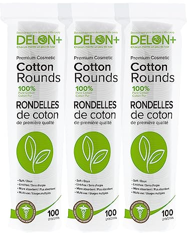 DELON Premium Cosmetic Cotton Rounds, 100 Count (Pack of 3)