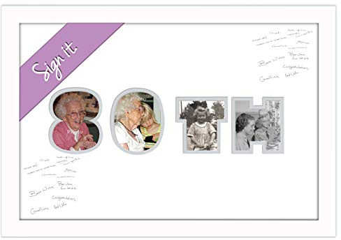 Photos in a Word 80th Birthday Signing Personalised Autograph Signature Guest Book Photo Frame To Sign (White Finish Frame)
