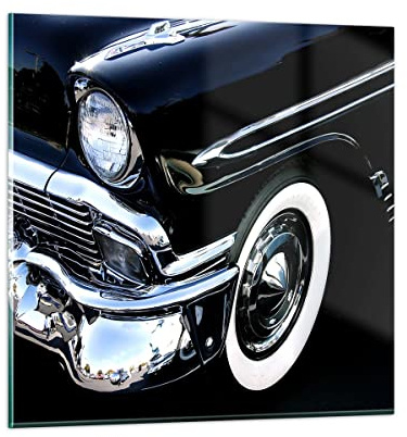 ARTTOR Glasbild 60x60cm Wandbild Glasdruck Autos Vintage - 1451 | Auto Chrom Kuba Groß Modern Dekoration Wohnzimmer Schlafzimmer Küche Wanddeko Kunstdruck Art Wall Decor ARTTOR