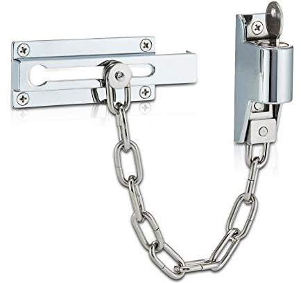 XFORT Catena Per Porta Con Serratura, Catena Di Sicurezza, Serrature Per Porte Interne, Limitatore Per Porta Per Privacy E Sicurezza, Meccanismo Di Blocco Per Sblocco A Chiave Esterna (Cromo lucido)