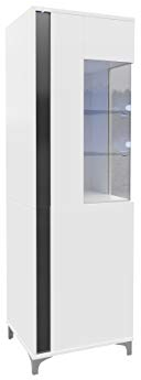 Standvitrine Marokko 50/200 MR08 inkl. LED Beleuchtung, Vitrinenschrank, Stauraumvitrine, Glasvitrine, Hochschrank, Wohnzimmer, Highboard, Schrank (Weiß/Weiß Hochglanz + Schwarz Hochglanz, Links)