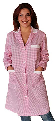 Camici da Lavoro Donna,Quadrettini,Manica Lunga,Maestra Asilo,Alimentari,Banconista (Quadretti Rosa, M)