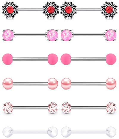AceFun 316L Chirurgenstahl Brustwarzenpiercing Zungenpiercing 1.6mm Brustwarzen Zunge Piercing Set 16mm Intim-Piercing Körper Piercing Schmuck 6Paar-Rosa-16mm