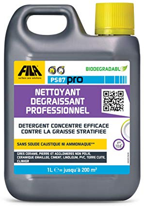 FILA Surface Care Solutions, PS87 PRO, Detergente Degrassante Professionale: Detergente concentrato Efficace contro il Grasso Stratifia, 1 L