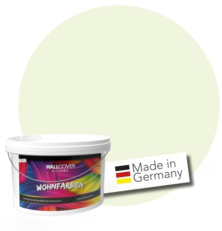 WALLCOVER hochwertige Wandfarbe für Innen | Gelb Grün Pastell | 2.5L für 20m² | Hochdeckende Innenfarbe (Klasse 1) in Gelbgrün Matt | Profi Qualität aus Deutschland