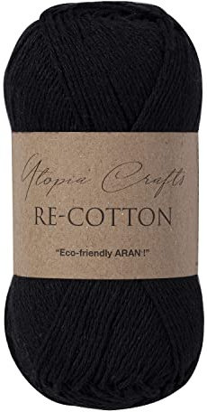 Utopia Crafts Re-Cotton Knitting Yarn, 100g (Black)