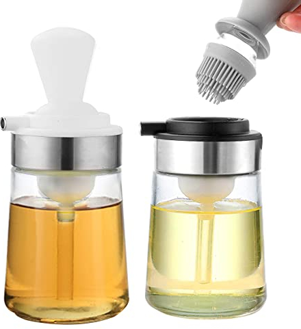 Ölpinsel Flasche, RoseFlower 3-in-1 Silikonbürste mit Glasölflasche wird zum Hochtemperatur-Picknickgrillen im Freien, zum Bürsten von Steaks, zum Kochen in der Küche, zum Backen, Salat #3