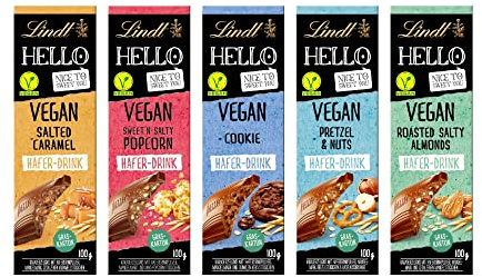 Lindt Schokolade HELLO Vegan Box Tafel | Geschenk Set | Vegane Schokolade mit Haferdrink in fünf verschiedenen Sorten | Schokoladentafel | Vegane Schokolade | Schokoladengeschenk, 5 x 100g