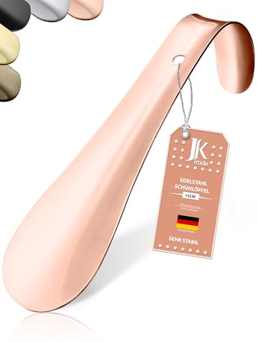JK Trade® 15 cm stabil skohorn i rostfritt stål | skohorn i rostfritt stål för att sitta på | snabb och skonsam mot rygg | optimerad längd och bredd | skohorn | business | modern hängande