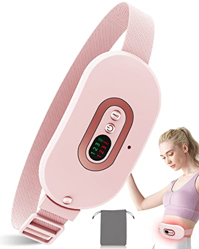 Menstrual Heating Pad Rechargeable-Portable Period Cramp Heat Pad with 3 Heat Levels and Vibration Massage Modes for Back and Stomach Pain Relief,Best Pink Wrap Belt Machine for Women Teens Girl Gift
