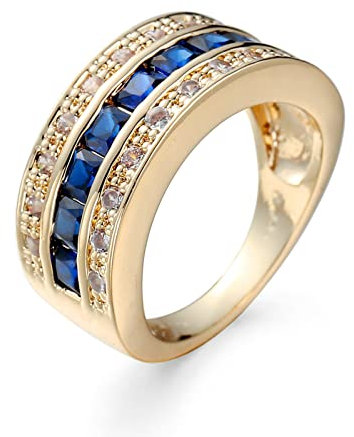 Daesar Ringe Frauen Verlobung, Ring Vergoldet Breit mit Königsblau Zirkonia Bandring Hochzeit Ring Damen Personalisiert Gr.57 (18.1)