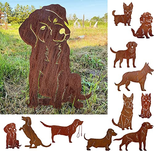 Gartenfigur Hund sitzend groß 55x39cm Gartenstecker Edelrost Gartendeko Wetterfest Rost Metall Rostfigur Hunde Figur Tier von Steinfigurenwelt