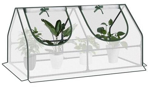WOLTU Mini Greenhouse with Roll-up Windows, Garden Greenhouse with Metal Frame, 140g/m² PE Cover, 4 Ground Pegs, 120x60x60cm, White