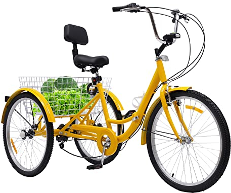 Lilyeriy 24 Zoll Faltbar Dreirad 7 Gang Erwachsene 3 Räder Fahrrad mit Korb für Erwachsene von 160-185CM, Max 140KG