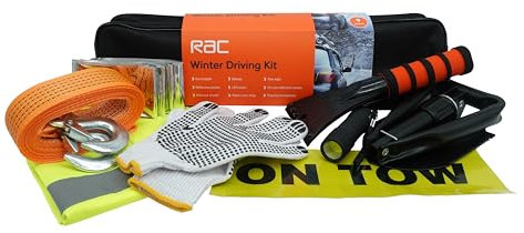 RAC Winter Driving Kit | Car & Vehicle Equipment for Emergency, Breakdown or Roadside Assistance | Includes Ice Scraper, Tow Rope, Gloves, Torch, Hi-Vis & Shovel