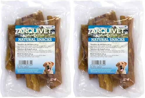 Arquivet, Snack de Tendón de Ternera para Perros, Naturales, Chuches, Golosinas, Premios y Recompensas - Bolsa 250 g (Paquete de 2)