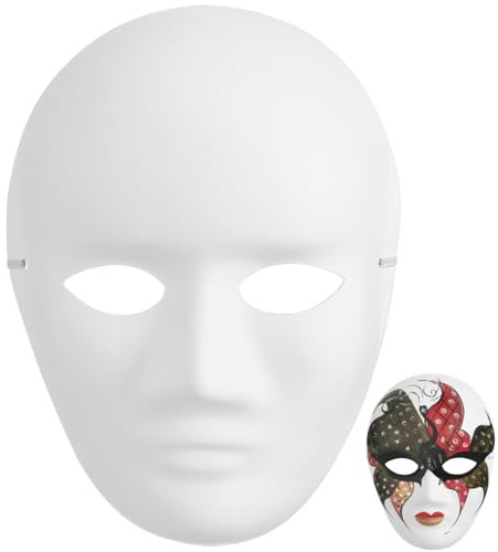 MAGICLULU 4 Stück Vollgesichtsmaske, Weiße Pappmaché Masken Bemalen für DIY | Unbemalte Bastelmasken Kreative Gestaltung, Maskerademaske Cosplay Halloween Fasching, für Kinder Erwachsene