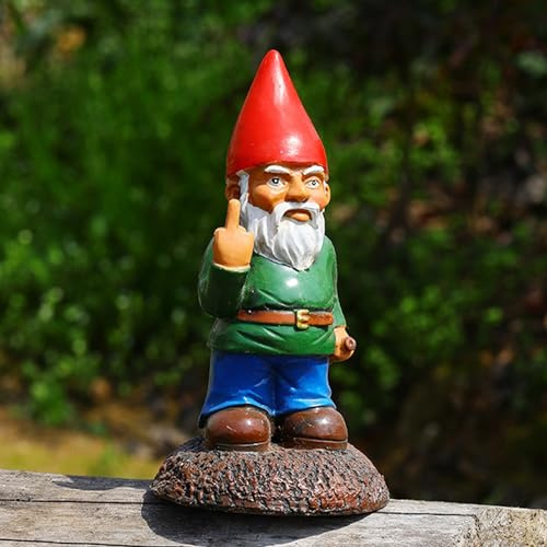 Obelunrp Statue gnome di dito medio, figurina gnoma di dito medio da 15 cm/5,9 pollici, gnomi cattivi per decorazioni per prato da giardino