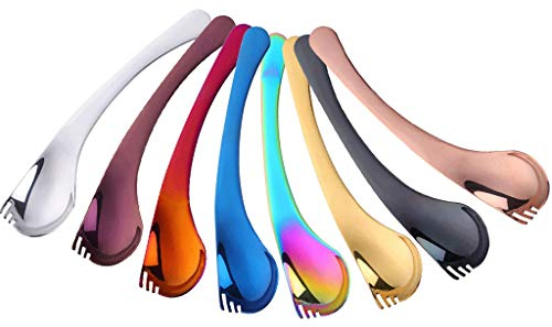 Cucchiai Posate combinate forchetta e cucchiaio colorate multifunzione in acciaio inossidabile, insalata di spaghetti, bistecca da dessert, set di posate resistenti (set da 8 pezzi), 7,1 pollici * 1,7