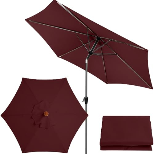 AIMENJOY Replacement Parasol Canopy, Replacement Parasol Cover 2M / 2.7M / 3M 6 Arms Replacement Parasol Fabric Cover for Garden Umbrella, Anti-ultraviolet, Waterproof (2.7M / 8.9Ft,Wine red)