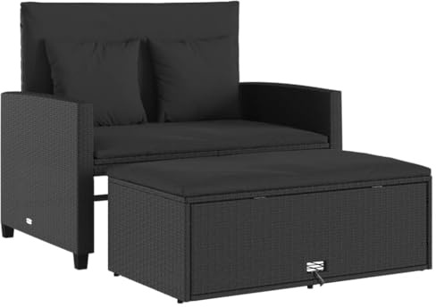 vidaXL Sofá de Jardín de 2 Plazas con Cojines, Asiento Exterior, Sofá Biplaza, Mueble para Patio Terraza Balcón, Ratán Sintético Negro