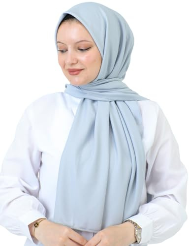 Prien Hijab Kopftuch für Damen, Muslimische Kleid Schal, Kopftücher für Mädchen, Islamische Langer Scarf, Chiffon Turban Kleider für Ramadan (Grau)