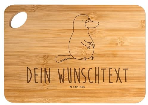 Mr. & Mrs. Panda Brettchen personalisiert Schnabeltier Mut - Personalisierte Geschenke, Holzbrett graviert, Holzschneidebrett mit Gravur, Frühstücksbrett, Büro, Arbeit, Meer, Frühstücksbrettchen