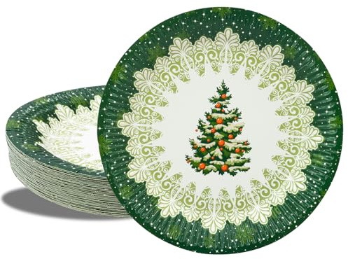BFB Weihnachten Pappteller Set 23cm Partyteller 50 Stück Grün Weihnachtsbaum Papierteller Weihnachtsfeier Tischdekoration, Geschirrdekoration