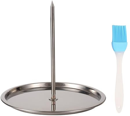 HDGSAFD 1 spiedo per griglia di pollo, 1 pennello per olio, spiedini verticali, spiedini verticali con vaschetta di raccolta, griglia in acciaio inox, pratica griglia per esterni