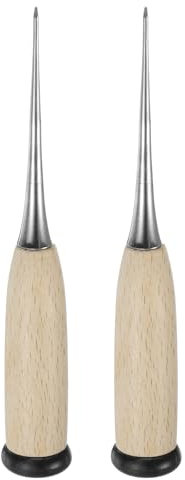 QUARKZMAN 2pz Pungolo Cucito Mano per Perforare Pelle Strumento Manico Legno per Riparare Fili Rotti, Fare Segni, Perforare, Cucire Fai da Te, Legno.