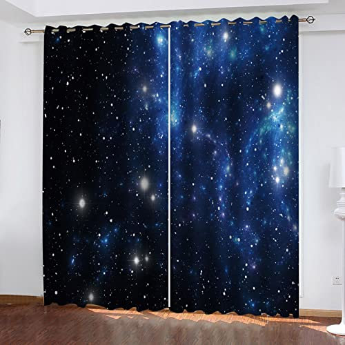 gardinen 3D Blaue Galaxie Verdunkelungsvorhänge Für Wohnzimmer B 60 XL 150 cm 2 Paneele Solide Wärmeisolierte Geräuschreduzierende Schlafzimmervorhänge Verdunkelungsvorhänge Mit Ösen Für Bür