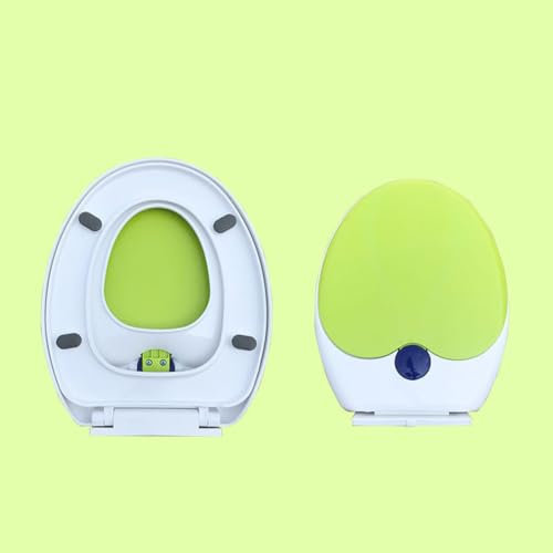 Familien-Toilettensitz mit Absenkautomatik, integrierter Kindersitz, Töpfchentraining, 2-in-1-Toilettensitz mit einfacher Befestigung oben, ovaler V-/D-förmiger Toilettendeckel (Grün, O-förmig)