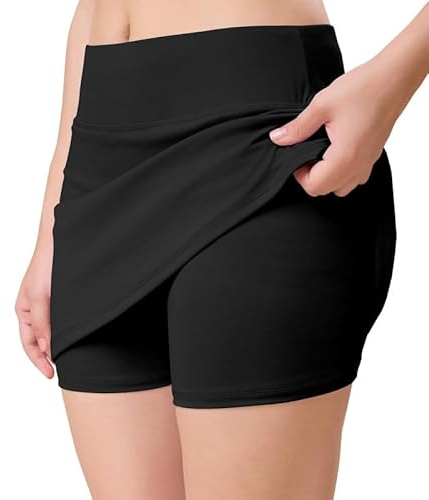 TRENDMALLS Jupe avec short pour femmes et filles - Taille haute - Évasée - Mini jupe patineuse pour femmes et filles, noir, Taille XS