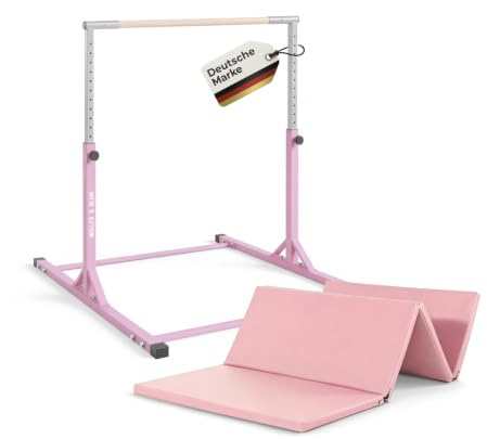 Müller & Blum Premium Turnreck für Kinder, höhenverstellbares Turngerät für Indoor & Outdoor, Turnstange aus Holz & stabile Stahlkonstruktion, 200 kg belastbar, Optional mit Matte