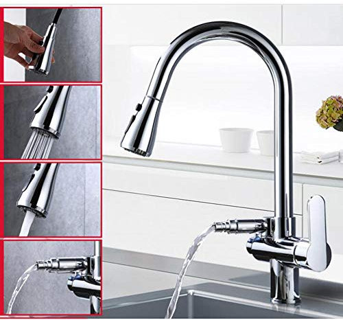 Rubinetti da Cucina con doccetta Estraibile, lavastoviglie Estraibile con Attacco per lavastoviglie, Rubinetto per lavello Multifunzione a 2 modalità Caldo e Freddo - Nero A (Cromo a)