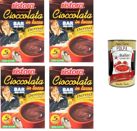 Italian Gourmet Preparato cioccolata calda densa Heiße Schokolade 4 x 125g | Come al bar, cremige Konsistenz in der Tasse, ricetta facile per bevanda, Gesamtnettogewicht 500 g + Kostenlos Polpa 400g