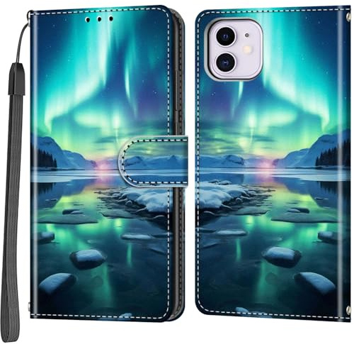 Salanheo Handyhülle für iPhone 11 Hülle, Schneeberg | Kartenfach, Standfunktion, Magnetische, Klappbar PU Lederhülle, Stoßfeste, Faltbar Klapphülle, Handytasche